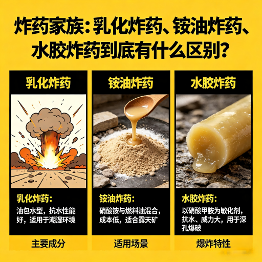 市中炸药家族：乳化炸药、铵油炸药、水胶炸药到底有什么区别？